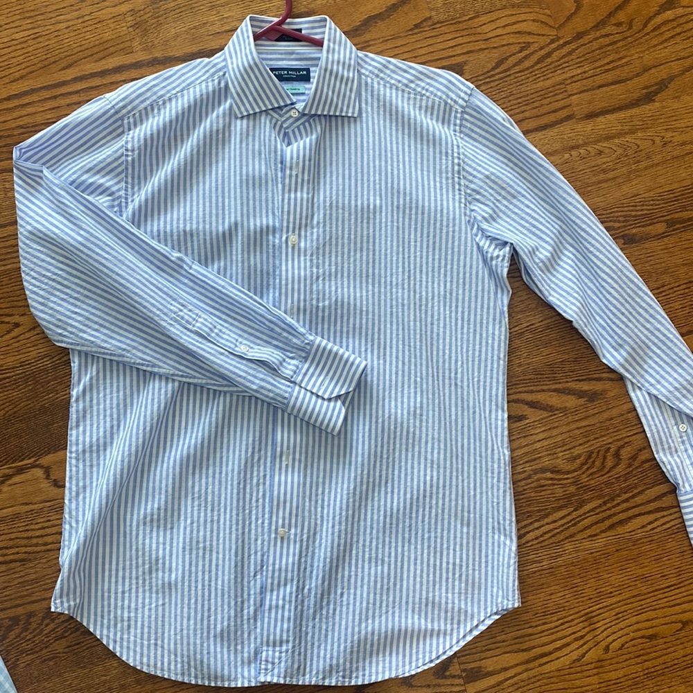 Peter Millar Light Blue and White Striped Cotton Button-Down Shirt